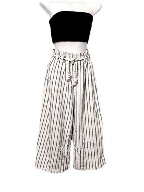 Women’s  White & Black Striped Cropped Wide Leg Flowy Paper Bag Pants S